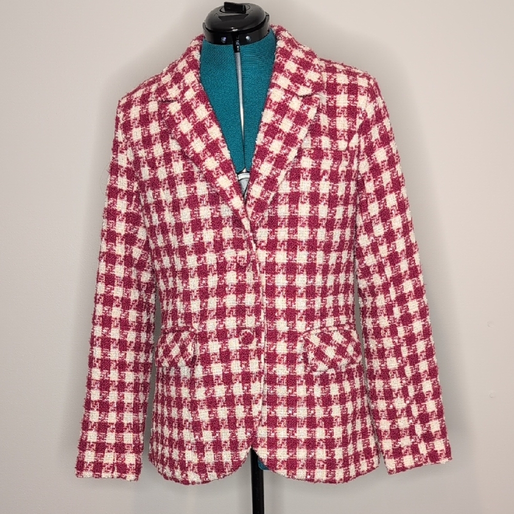 Lower Right Chic Magenta Plaid Women's Blazer Size S